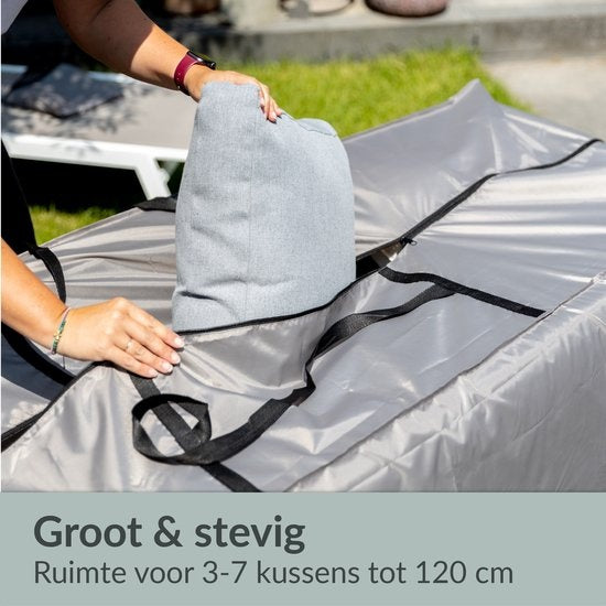 Chefarone Schutzhülle Gartenkissen - Extra Groß 60x175 cm - Aufbewahrungshülle Gartenmöbel, Lounge Set und Liege - Kissenbeutel für Lounge Kissen - Gartenkissenhülle Wasserdicht - Wetterfest - UV Schutz - Grau