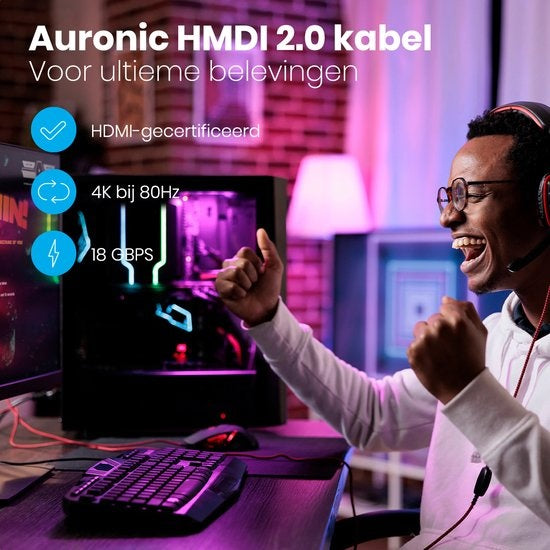 Auronic HDMI 2.0 Kabel - 1.5M - 18Gbps - Hohe Geschwindigkeit und Auflösung - 4K (60 Hz) - Schwarz