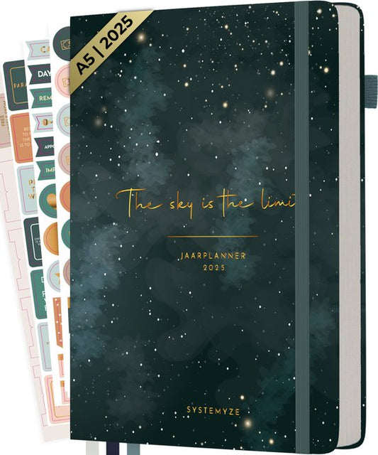 Systemyze Agenda 2025 Erwachsene - Planer - Journal - Organizer - Stickerblätter inklusive - A5 Format - Blaugrau
