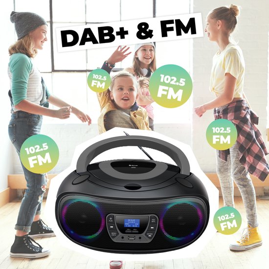 Denver Tragbares DAB-Radio CD-Player Kinder - Bluetooth - Lichteffekte - Boombox - AUX - FM - TDB212GREY