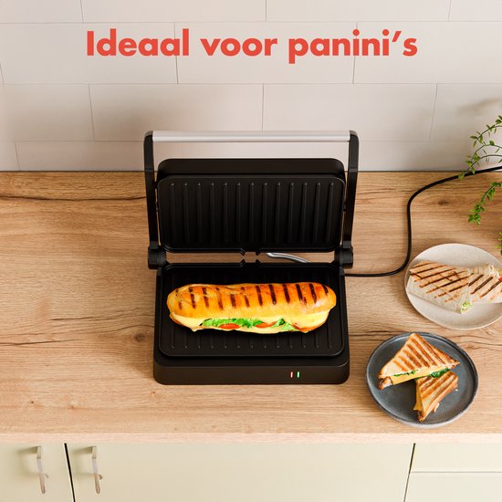KitchenBrothers Kontaktgrill - Toasti Gerät - Grillgerät - Panini Grill - Croque Monsieur Gerät - Toasti Eisen - 1200W - Schwarz