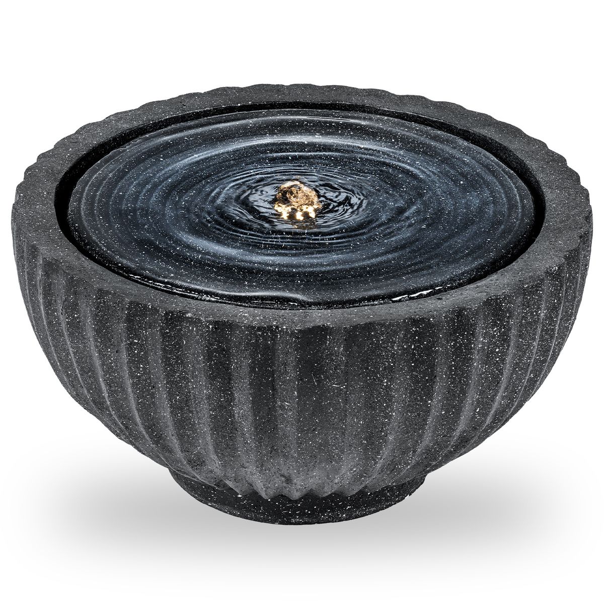 Coast Runder Gartenbrunnen – mit LED-Beleuchtung – Steinoptik – 45 x 45 x 23,5 cm – schwarz