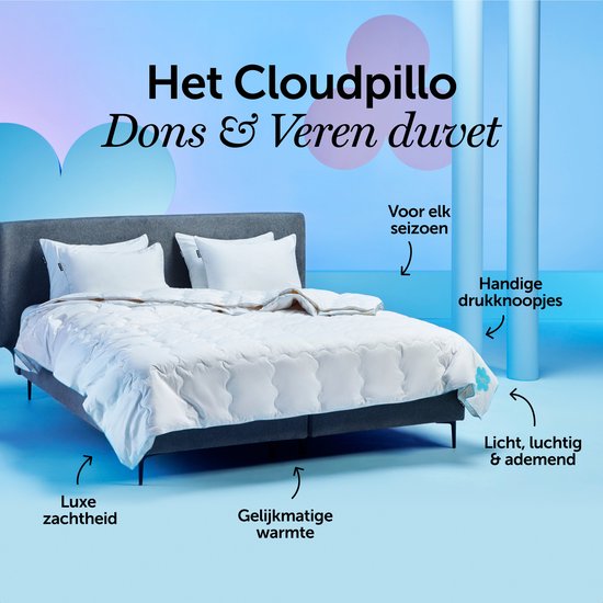 Cloudpillo Daunen- und Federbett 240 x 220 cm – 4-Jahreszeiten-2-in-1 – 15 % Entendaunen, 85 % Entenfedern – Daunendichte Baumwolle 233 TC – RDS & OEKO-TEX