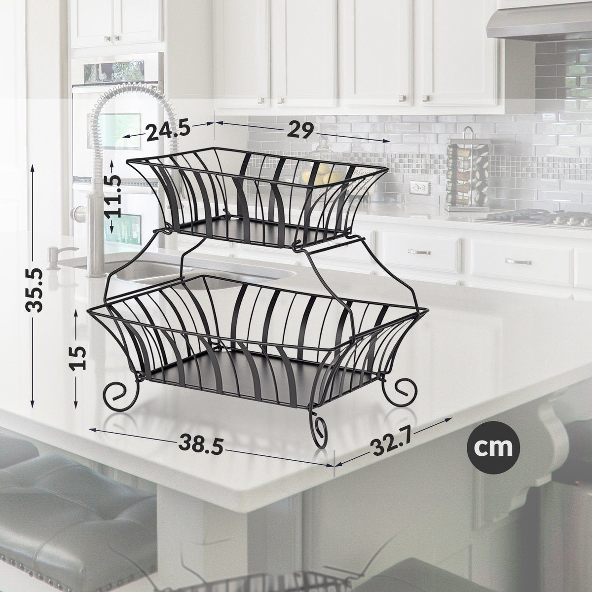 Chefarone Etagere - Obst-Etagere - Obstkorb - Obstschale - Gemüsekorb - Aufbewahrung - 1 bis 2 Schichten - Metall - Schwarz