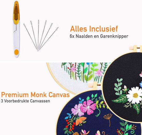 Happy Goods Stickset Blumen und Vögel - Sticksets Erwachsene - Stickset 3er Set - Hobby und Kreatives - Sticken