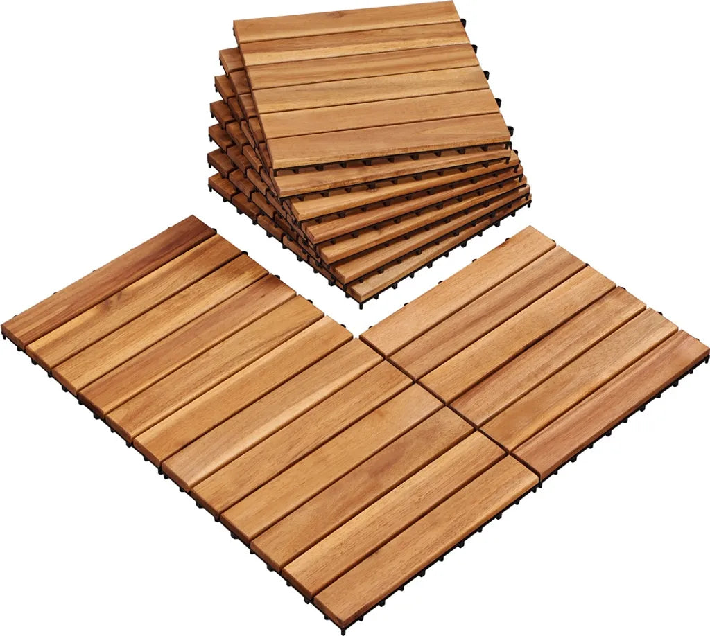Yaheetech Terra Fliesen Akazienholz - 10er Set - 31 x 31 cm - Klicksystem - 0,96 m²
