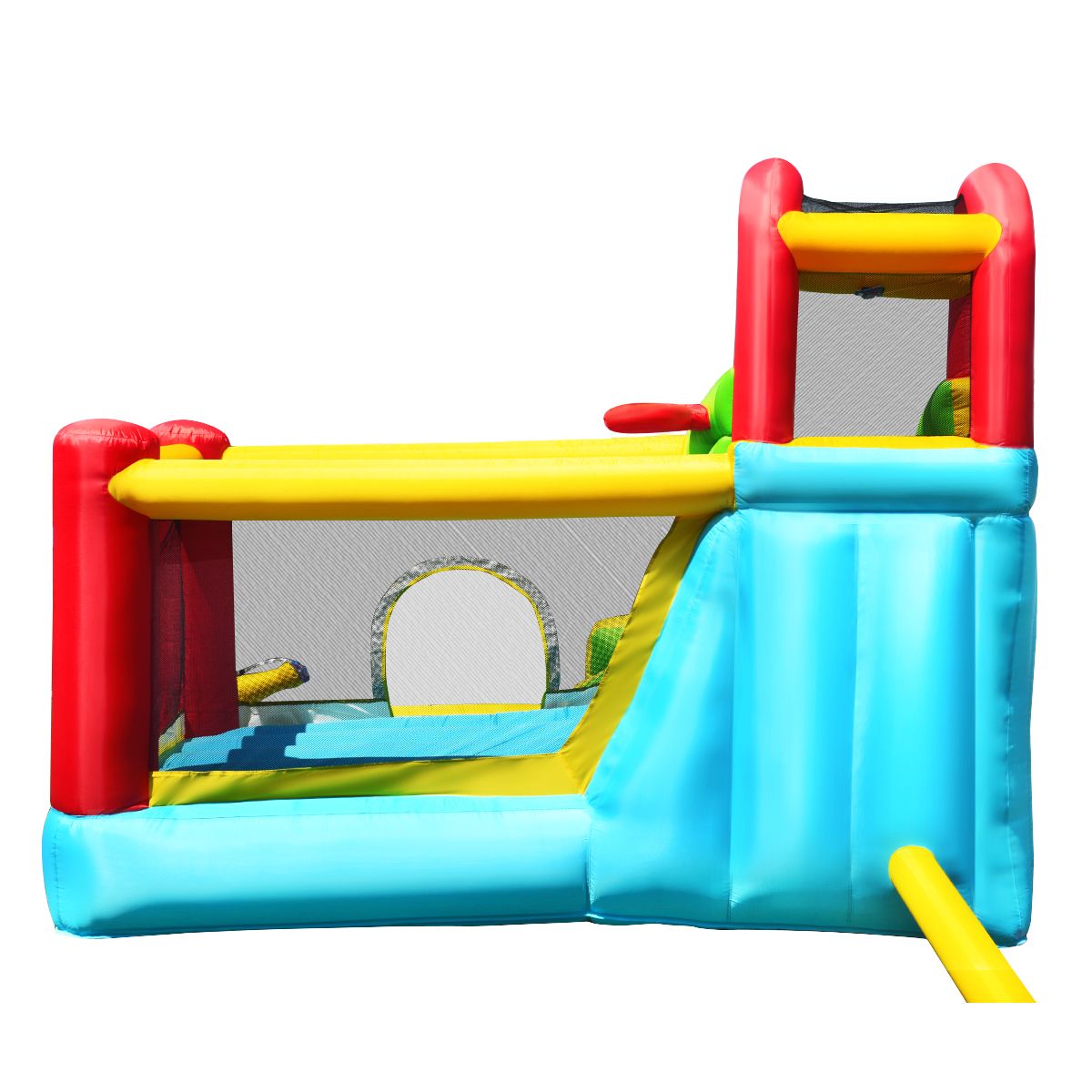 Coast Aufblasbare Hüpfburg 6-in-1 – Geschwungene Rutsche – Kletterwand und Wasserkanone – 320 x 305 x 213 cm