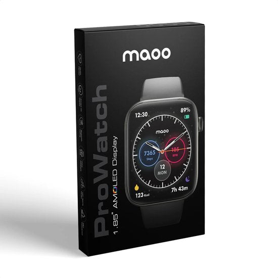 Maoo ProWatch AMOLED Smartwatch Damen und Herren - Milaneseband und 3 Silikonbänder - Schrittzähler - Herzfrequenzmesser - Blutdruckmesser - Schlafmonitor - Multisport - Geeignet für Android und iOS - Silber