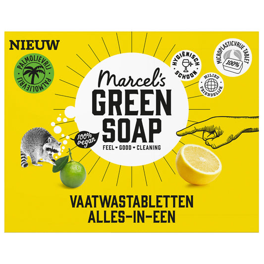 Marcel's Green Soap All-in-One-Geschirrspültabs – 25 Stück – Lösliche, umweltfreundliche Verpackung – Frischer Duft