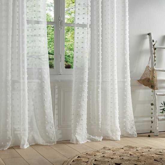 Atmosphera Lilien-Voile-Vorhang 140 x 240 cm – Fertig zum Aufhängen mit Ringen – Weiß