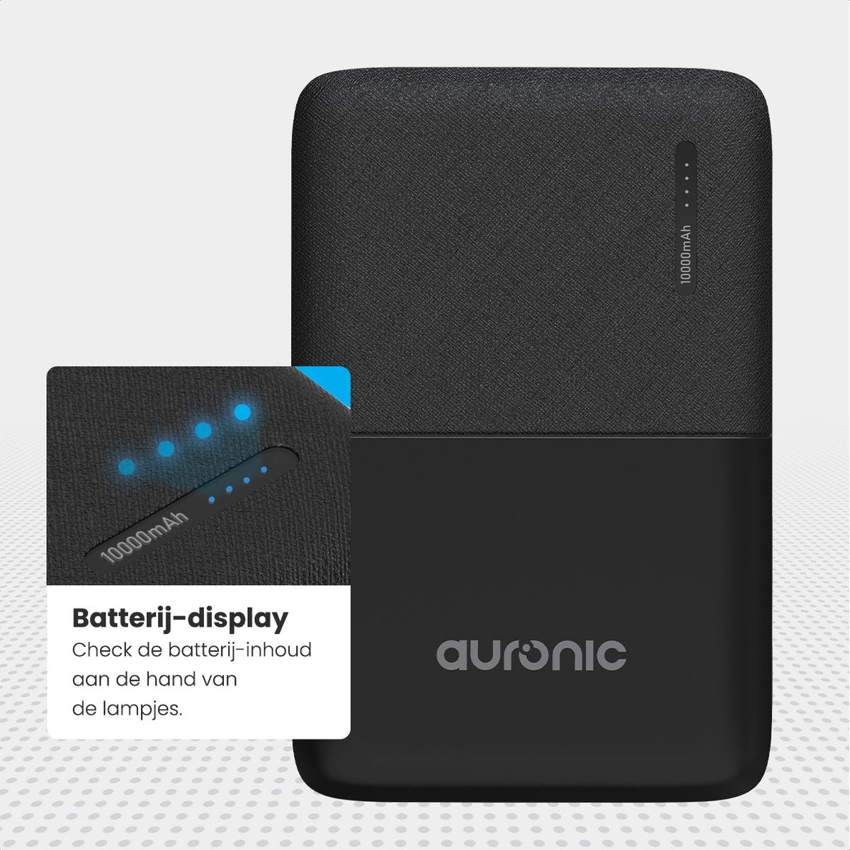 Auronic Powerbank - 10.000 mAh - 4 Anschlüsse - 2,4A USB/Micro-USB/USB-C - Inkl. Kabel - Schwarz