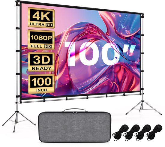 Lumina® Projektionswand 100 Zoll - Beamer-Leinwand mit Stativ - knitterfrei - faltbar - mit Tragetasche - für drinnen und draußen