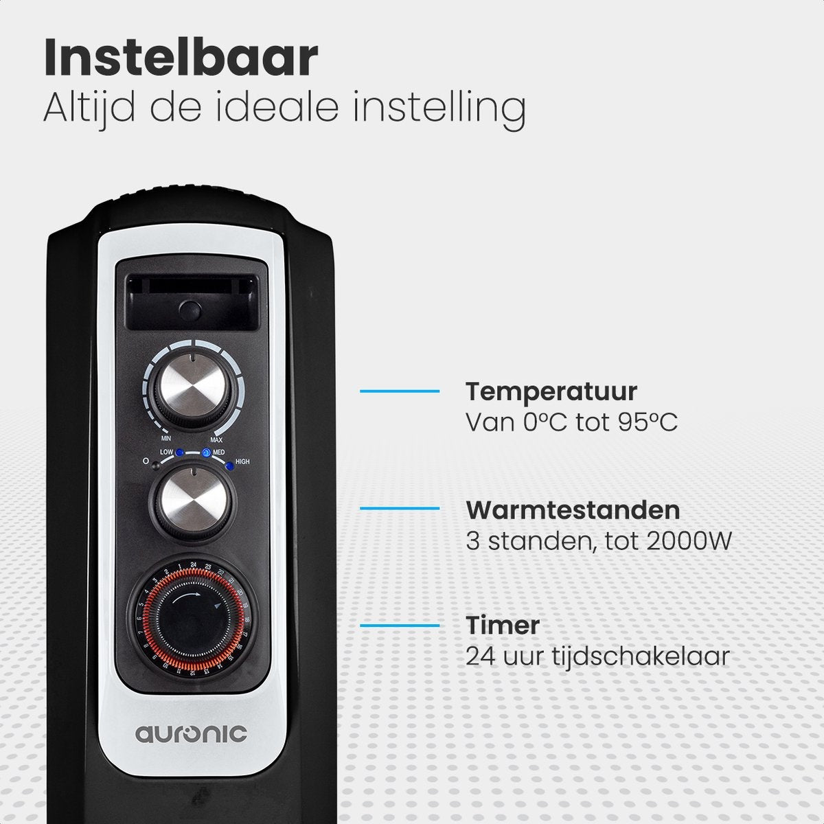 Auronic Ã–lradiator - Elektrische Heizung - Thermostat - Timer - 3 Stufen - bis zu 2000W - Schwarz