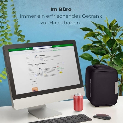 LifeGoods - Mini-Kühlschrank - 4 Liter - 100/240V / 12V - Auto-Stecker - Schwarz