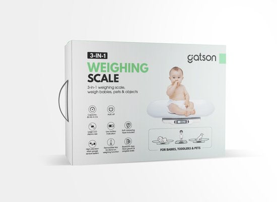 Gatson Babywaage - Mit App - Bis zu 30kg - Inklusive Maßband - Tierwaage - Babywaage - Babyshower