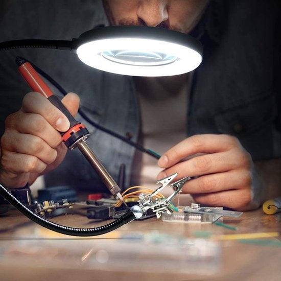 Lupe - Lupe mit LED-Licht - Für Kinder/Erwachsene/Senioren/Lesen/Zeichnen/Hobby mit Tischklemme - Lupe mit Beleuchtung Earkings White