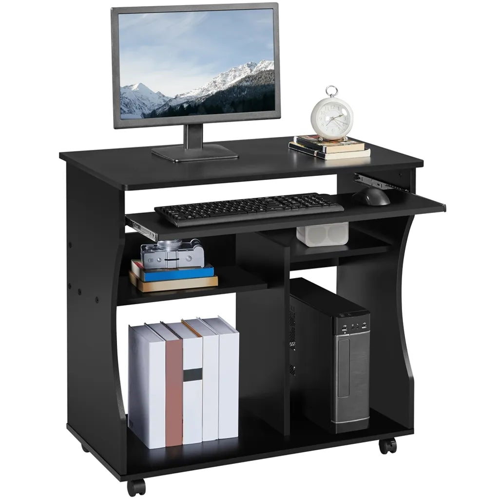 Yaheetech Computertisch mit Tastaturablage und Rollen – Schwarz – 80 x 48 x 76 cm