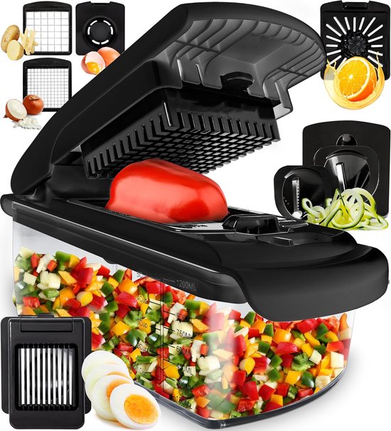 Stosh Mandoline - Gemüseschneider - Zwiebelschneider - Spiralschneider - 7 Teile - Schwarz - BPA frei