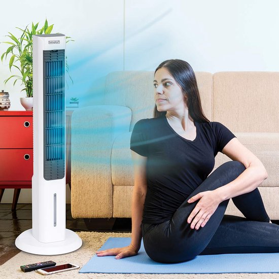 Livington ChillTower – Luftkühler mit Wasserkühlung – tragbare Klimaanlage mit 3 Stufen – leistungsstarker Maxi-Tower-Luftkühler mit einem Tankvolumen für 12 Stunden Kühlung