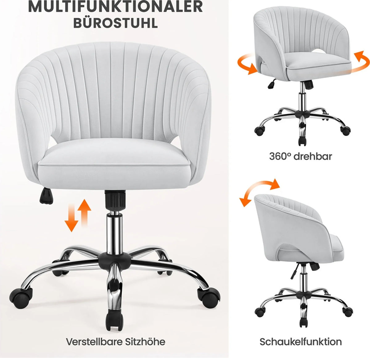 Yaheetech Bürostuhl Sessel - 60 x 56,5 x 73-83 cm - Mit samtig weicher Polsterung und verstellbarer Sitzhöhe und entspannender Schaukelfunktion - Für Büro und Empfangshalle - Hellgrau Polyester und Metall