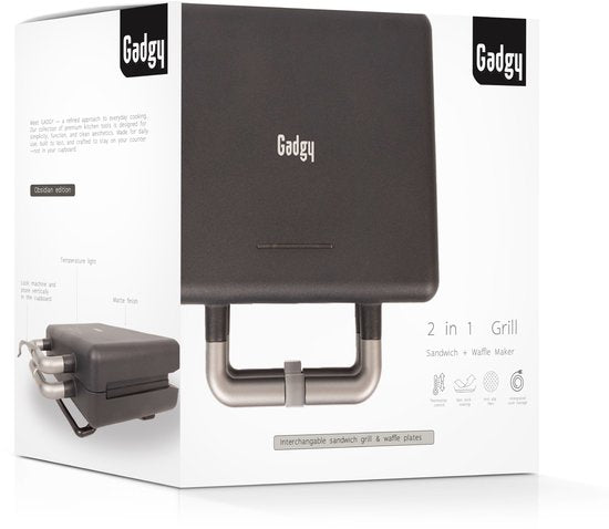 Gadgy Premium Sandwichtoaster für 2 Sandwiches – Schwarz – 3-in-1-Grill, Sandwich- und Waffeleisen – Austauschbare Platten – 600 W – Besonders leistungsstark – 2x Brüsseler Waffel – Croque Monsieur