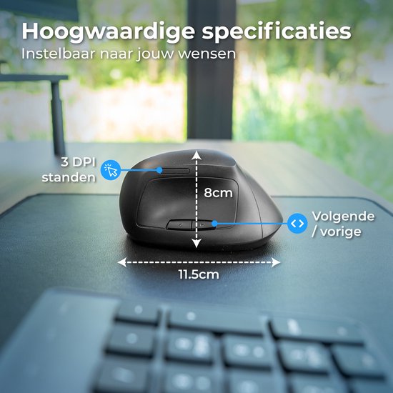 Nuvance Ergonomische Maus – Kabellose Maus – Bluetooth-Maus – Kabellose Maus – Geräuscharm – Computermaus – Wireless Mouse – Für Rechtshänder