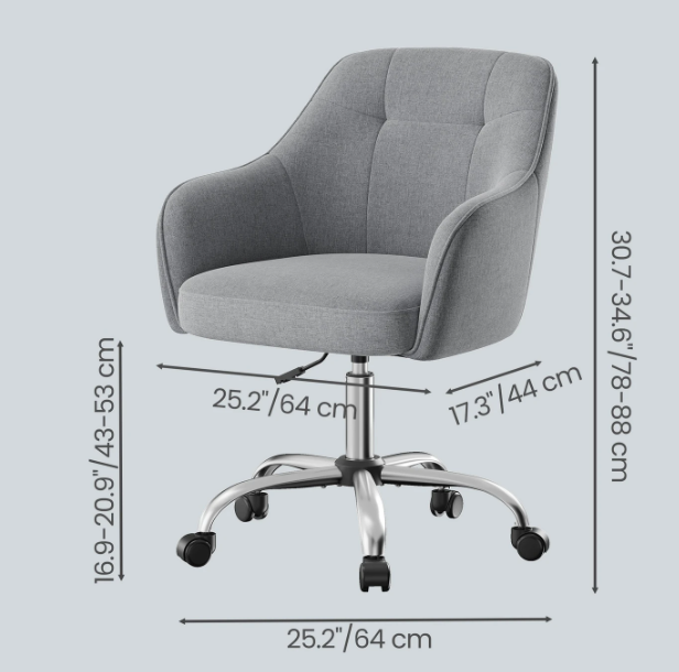 JOYFURNOS Drehstuhl, grau, Leinenoptik, höhenverstellbar (86–96 cm)