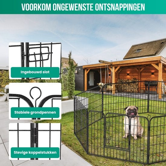 Avalo Puppyren AÃƒÃ‰Ã€Ãº210cm Opvouwbaar Zwart - 8 panelen 80x60cm - Dierenren / Konijnenren / Hondenren