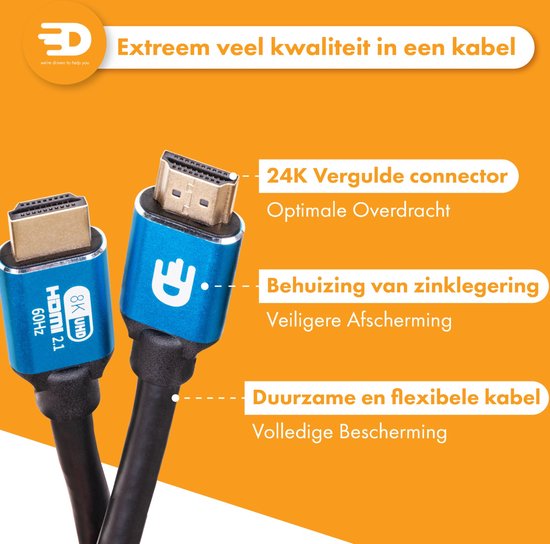 Drivv. Premium HDMI Kabel 2.1 - Ultra HD High Speed 8K - 4K 120hz - Geeignet für Xbox Series X & PS5 - 5 Meter - Blau