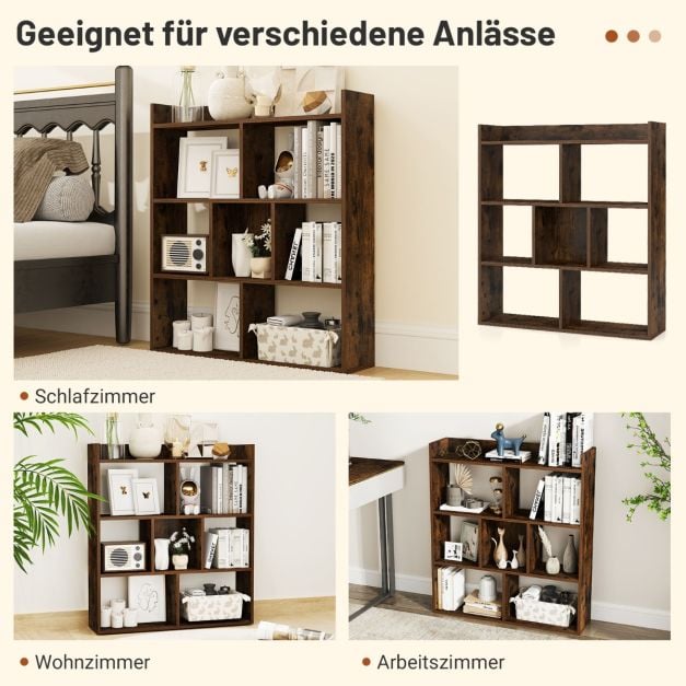 Coast Bücherregal mit 7 offenen Fächern – 80 x 20 x 90 cm – Kaffee, Weiß oder Walnuss