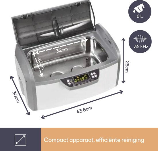 Perel Ultraschallreiniger 6 L - Entgasungsfunktion - Ablassventil - Einstellbarer Timer und Temperatur - Abnehmbarer Korb und Uhrenhalter - Professioneller Einsatz - 310 W, 35 kHz - Weiß