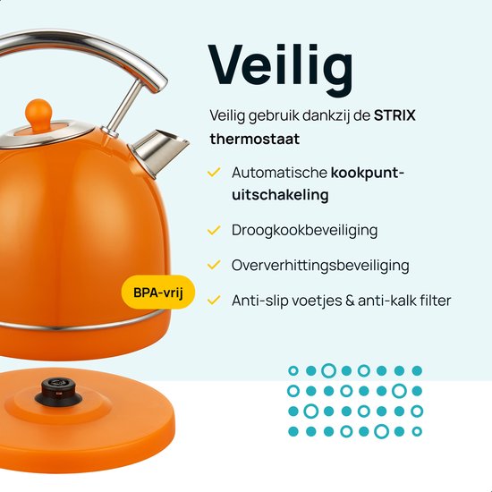 MOA Wasserkocher Retro - 1,8L - Retro - 2200W - Edelstahl - Orange