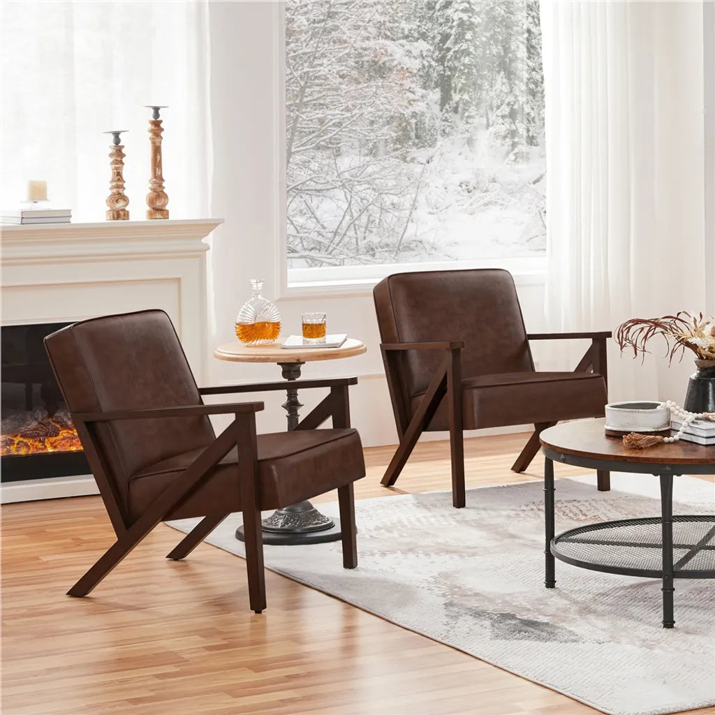 Yaheetech Vintage-Sessel aus Kunstleder mit Massivholzbeinen – Dunkelbraun – 78 x 67 x 79,5 cm