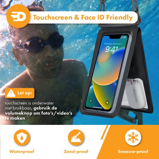 Drivv. Wasserdichte Handytasche 2 in 1 mit Kabel - Universal bis zu 6,7 Zoll - Unterwassergehäuse Telefon - Schwarz