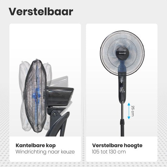Auronic Stativventilator - Standventilator mit Fernbedienung - Timer - 50W - 53dB - Schwarz