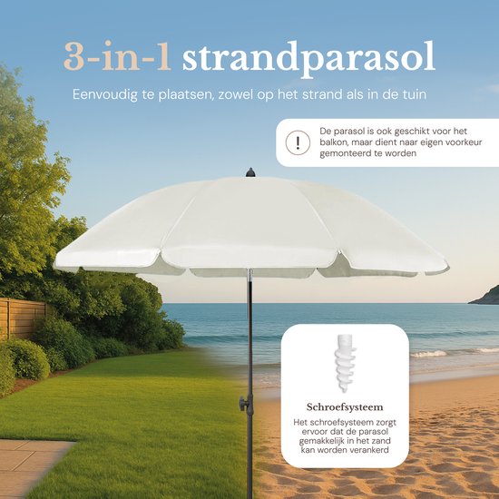 O’DADDY® Sonnenschirm-Set – Neigbar & verstellbar – Wasserdicht – UV-beständig – Mit Erdbohrer & Tragetasche – Strand, Garten & Balkon – 180 cm – Beige