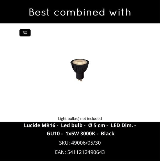 Lucide TUNDRAN – Deckenstrahler (Deckenleuchte) – Ø 21 cm – 3xGU10 – Schwarz