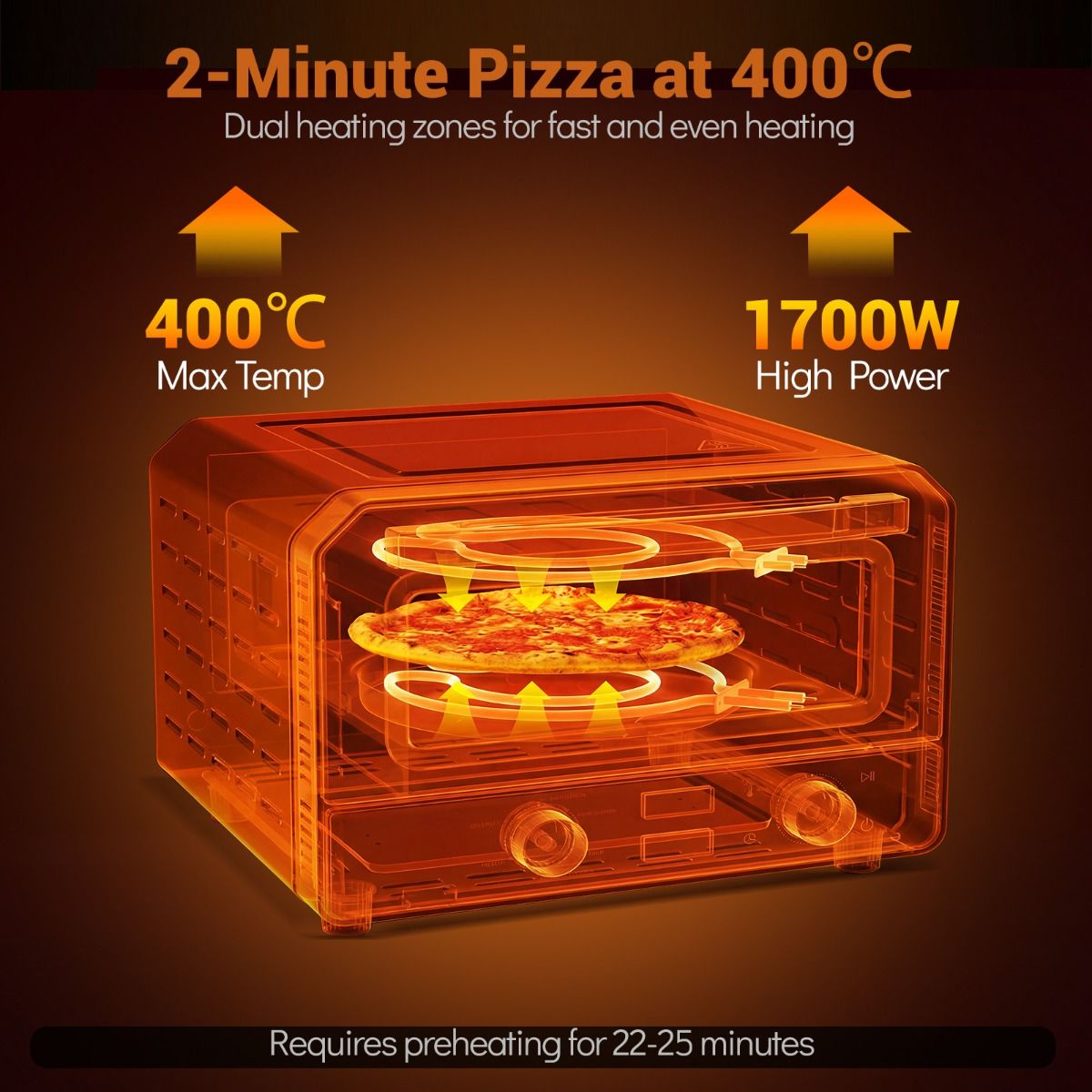 Coast Elektrischer Pizzaofen – Tischmodell mit 6 Voreinstellungen – Für Pizzen bis zu 30 cm – Schwarz