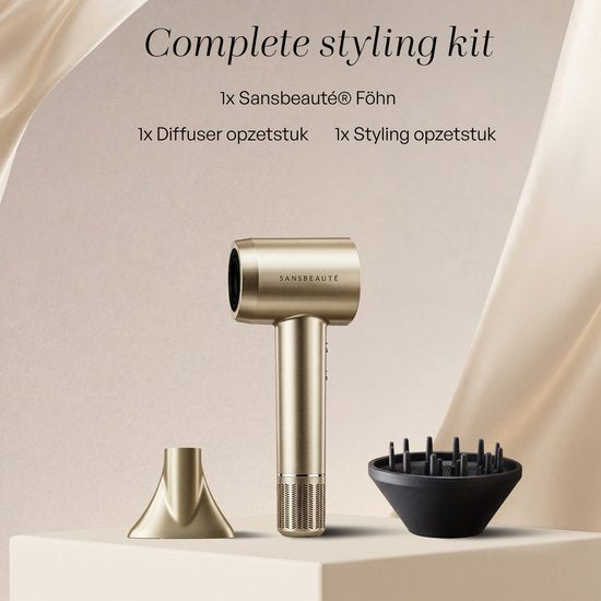 Sansbeauté® Haartrockner mit Diffusor – Locken – 110.000 U/min - Ionen-Haartrockner mit Bürste – 3 Stufen – 3 Aufsätze – Reisehaartrockner – Sèche Cheveux – Locken-Haartrockner-Set – Haartrockner mit Diffusor – Hair Blow Dryer – Friseur-Haartrockner – 200