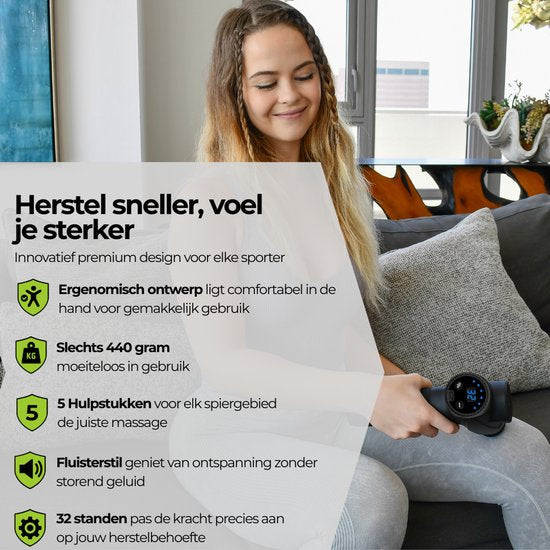 Massatico Massage Gun Compact – Professionelles und leistungsstarkes Massagegerät – Massagegerät, Massagegun, Massagepistole – Schwarz – 5 Aufsätze – 32 Stufen – Mit Koffer