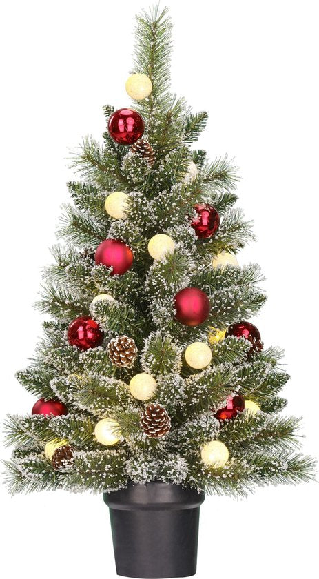 Black Box Trees Kaprun Künstlicher Weihnachtsbaum im Topf mit LED-Beleuchtung - H90 x Ø51 cm - Grün gefrostet, Rot