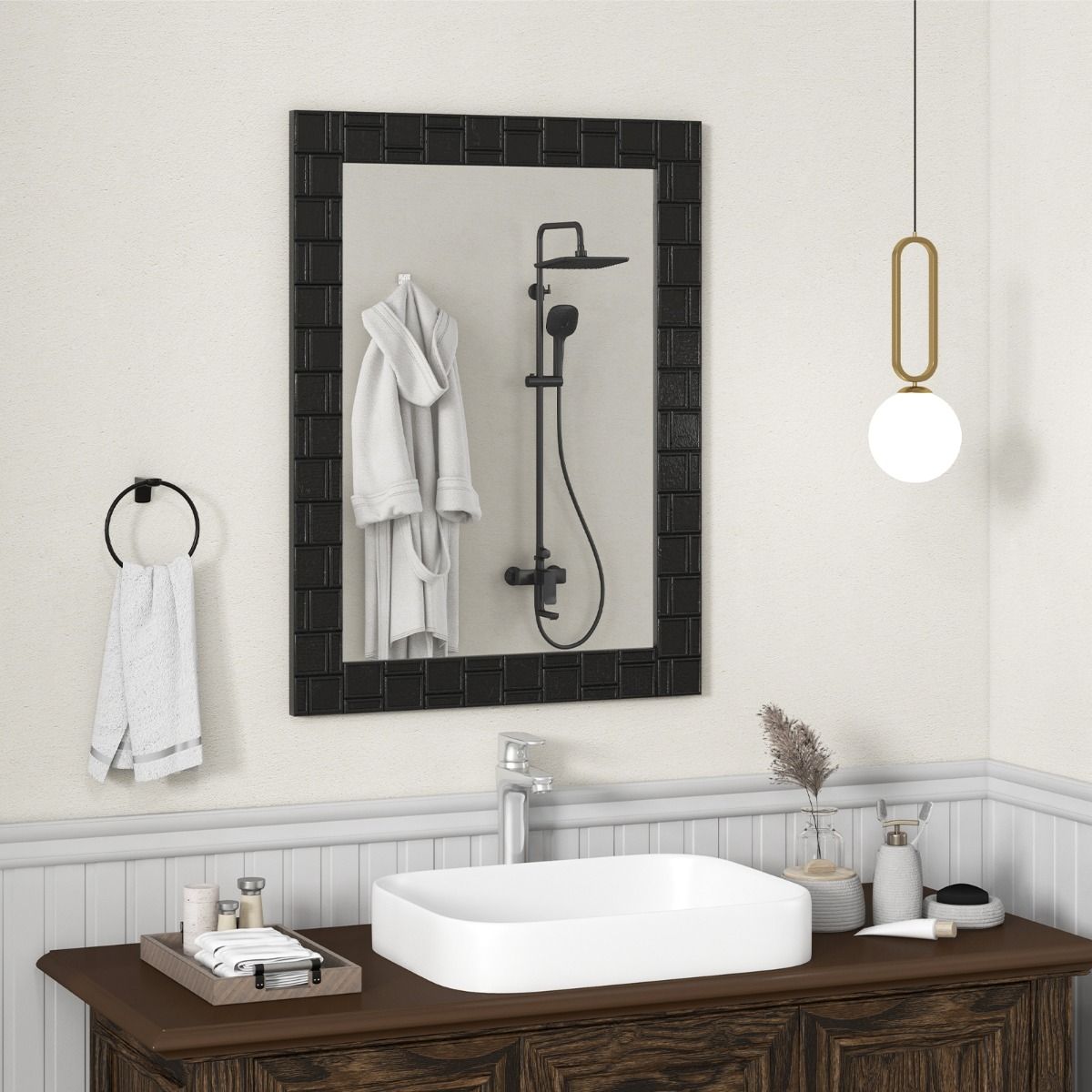 Coast Wandspiegel – rechteckig – Holzrahmen – vertikal und horizontal aufhängbar – schwarz – 80 x 60 cm