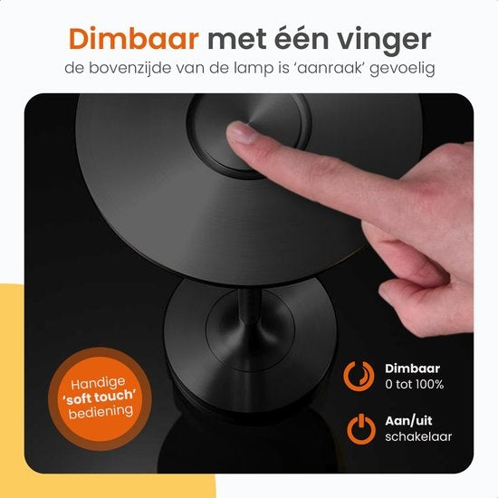 Goliving Tischlampe Wiederaufladbar - Kabellos und dimmbar - Moderne Touch-Lampe - Nachtlampe für das Schlafzimmer - Spritzwassergeschützt - 27 cm - Schwarz
