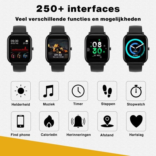 Zoluko Smartwatch für Männer & Frauen - Sportuhr mit Fitness-Tracker - Schrittzähler Uhr - Fitness Uhr - Smartwatch Android - Smartwatch iOS - Schwarz