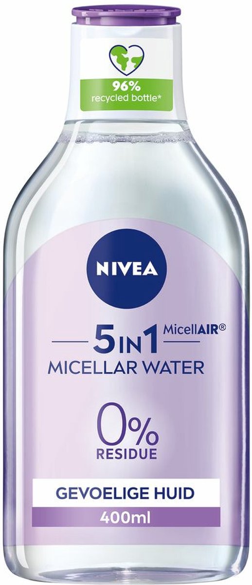 NIVEA 0 % Rückstände freies Mizellenwasser für empfindliche Haut – 5 x 400 ml – Vorteilspackung
