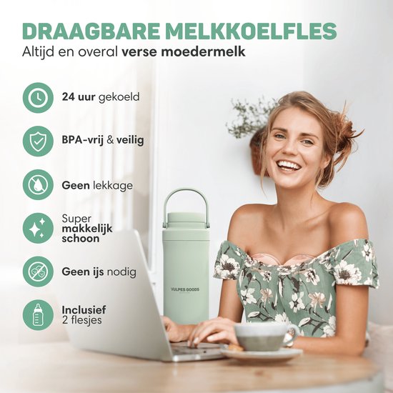 Vulpes Goods® BabyCare - Milchkühler für unterwegs - Tragbarer Muttermilchkühler - Edelstahlflasche 750ml + 2x 300ml BPA-freie Flaschen - Bis zu 24h Kühlung - Tragbarer Muttermilchkühler - Ohne Strom oder Eis - Kompakt & auslaufsicher