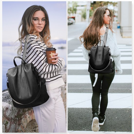 Glennoo Anti-Diebstahl-Rucksack Damen - Rucksack Damen - PU-Leder - Schwarz
