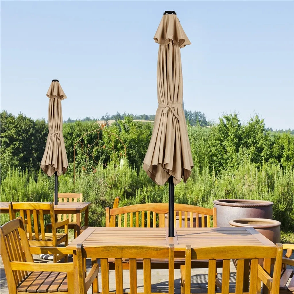 Yaheetech Gartenschirm mit Neigungsfunktion und Pendel – Hellbraun – Ø 269 x 241 cm