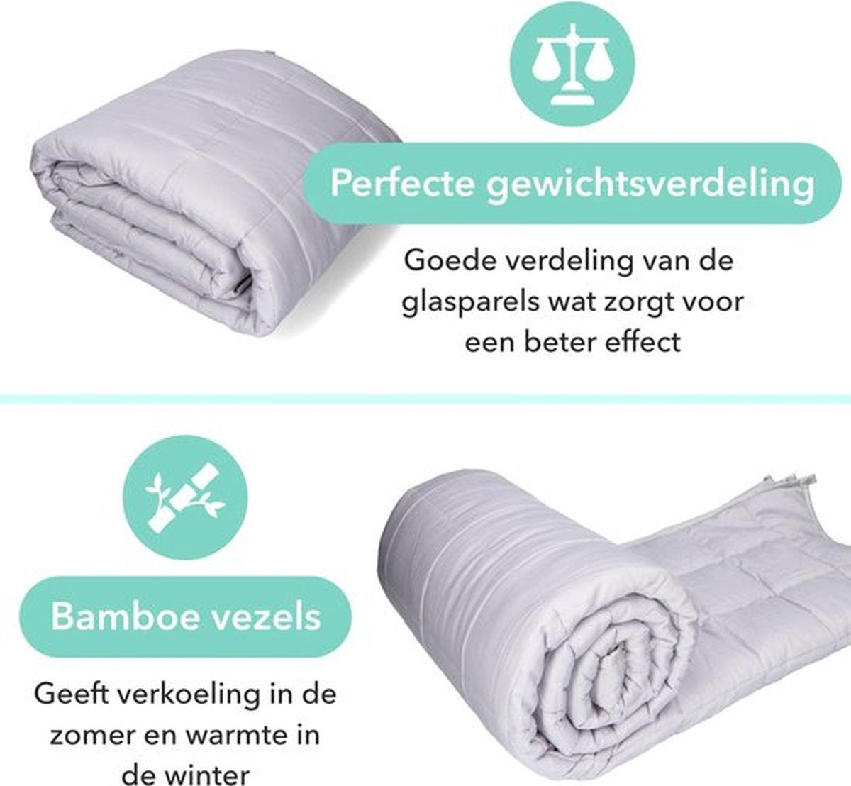 Litollo Beschwerungsdecke 10 kg mit weichem Ãœberzug - Beschwerungsdecke - strapazierfähiges Bambusmaterial - Grau - 150x200cm
