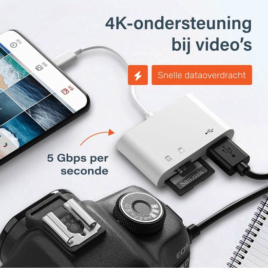 Skoov SD Kartenleser - Kartenleser für iPhone und USB-C - Micro SD und SD Kartenleser - Lightning Adapter - Speicherkartenleser - SD und Micro SD Leser - USB zu USB C